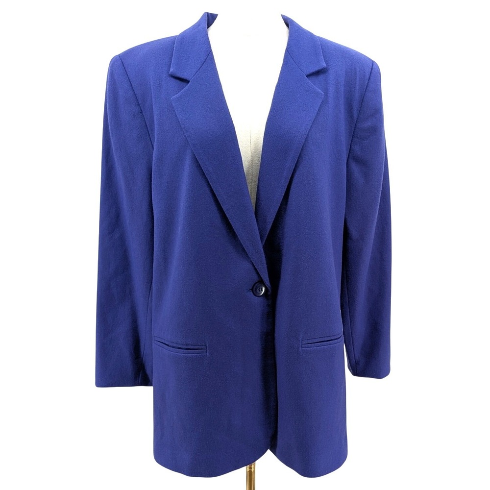 Vintage Sag Harbor Wool Blazer Royal Purple Oversized Boyfriend Jacket Size 16